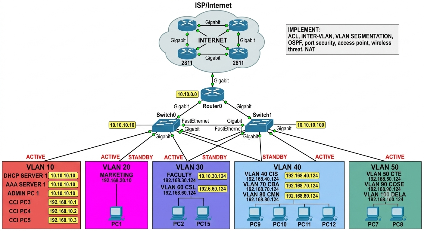 PHINMA-UPANG network security plan Packet Tracer topology screenshot