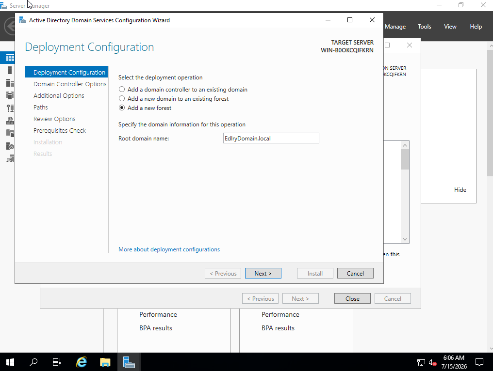 Deployment configuration: Add a new forest