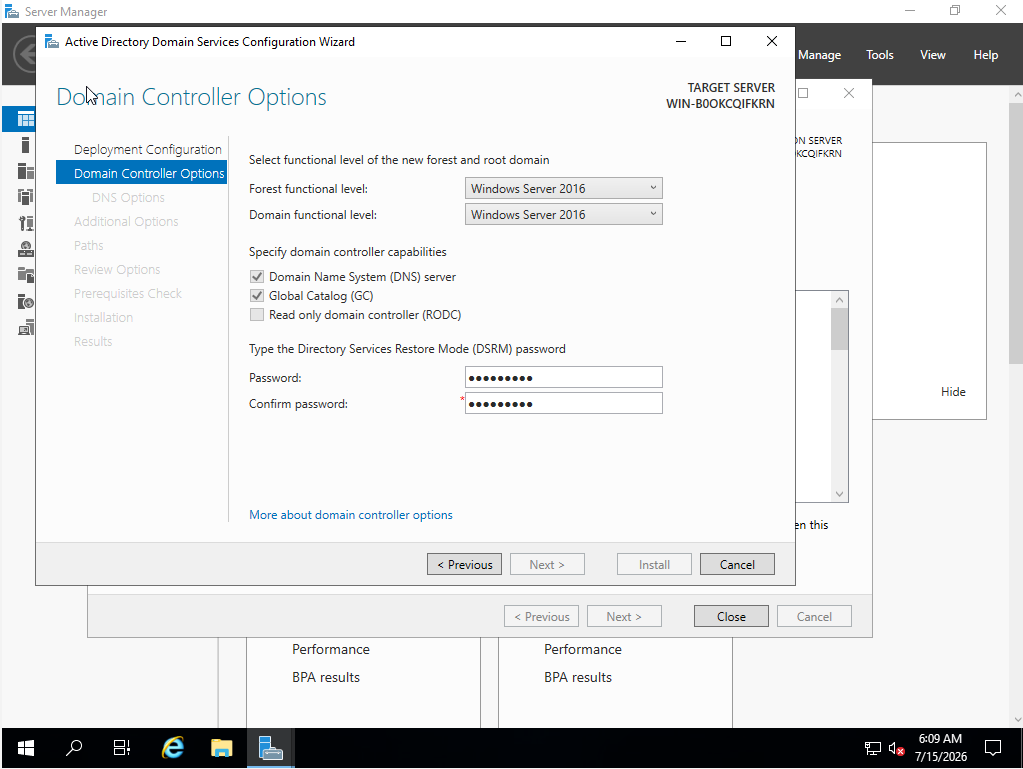 Domain controller options configuration