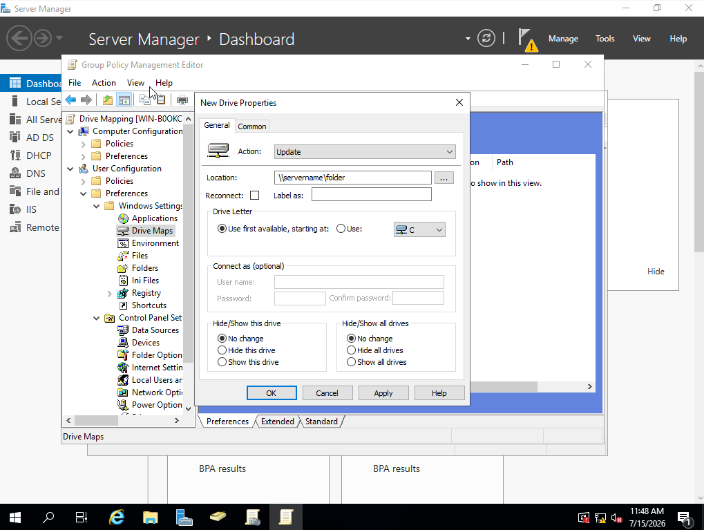 New Drive Properties configuration