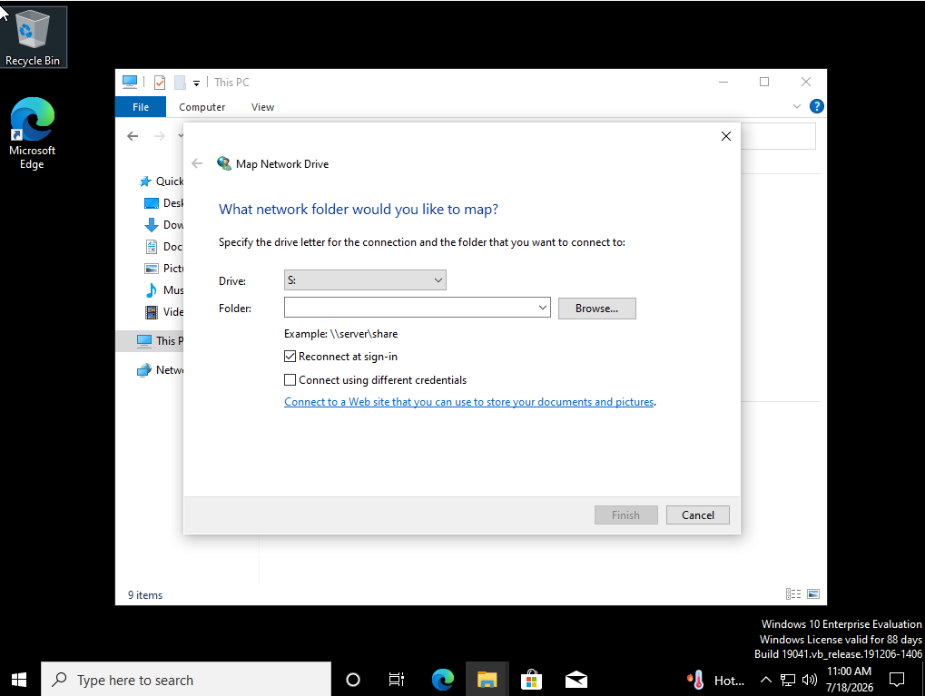 Map Network Drive dialog blank