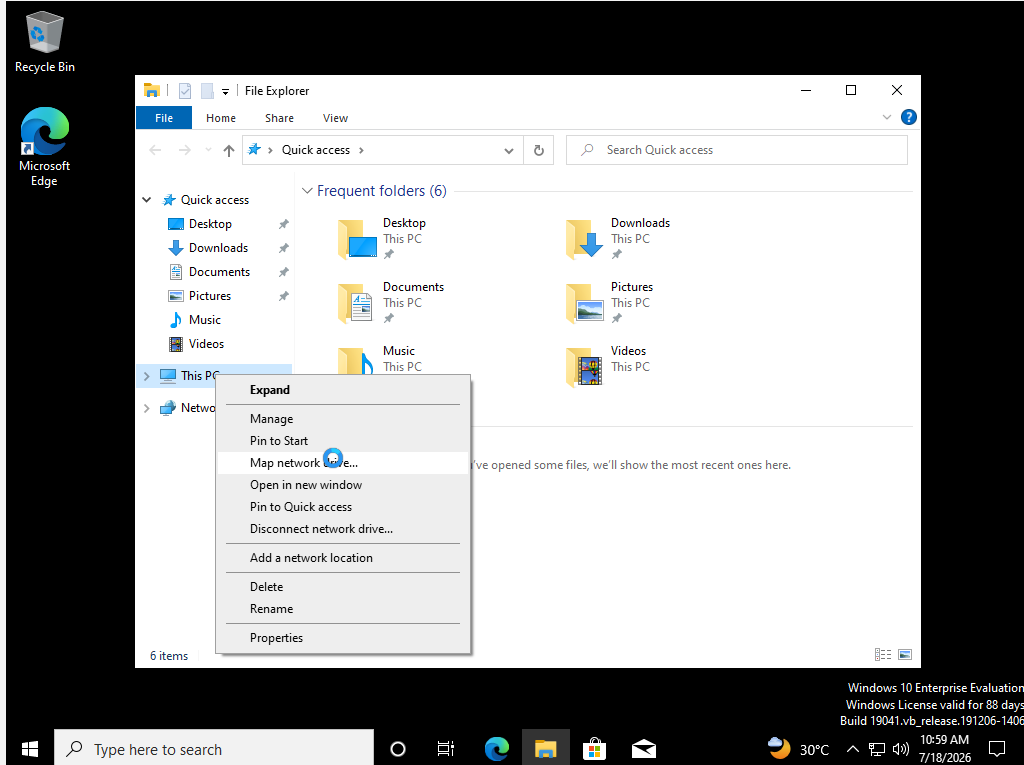 This PC context menu with Map network drive option