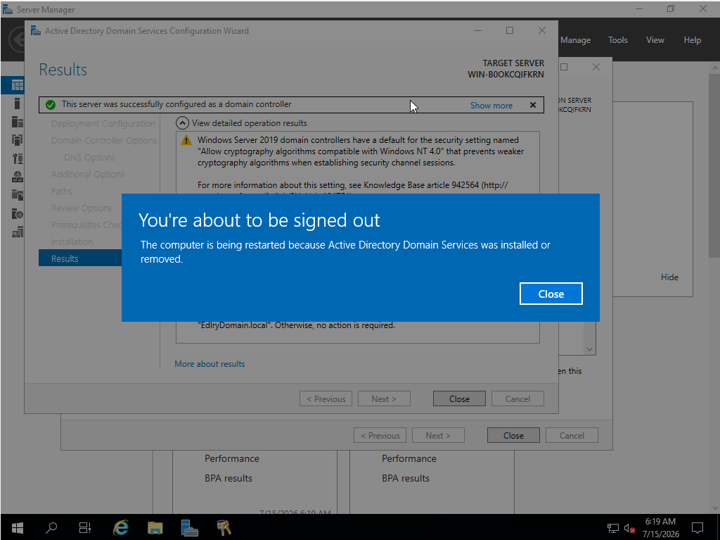 Server restart prompt after promotion