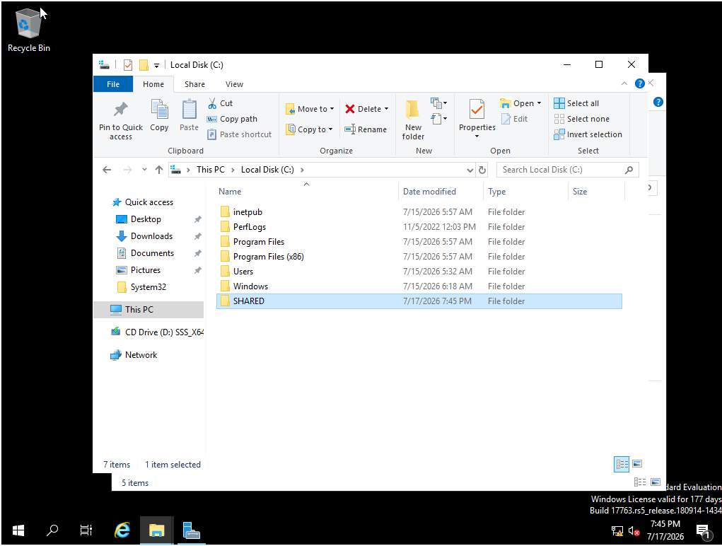 SHARED folder created on Local Disk C