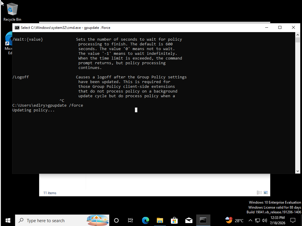 gpupdate force command running in terminal