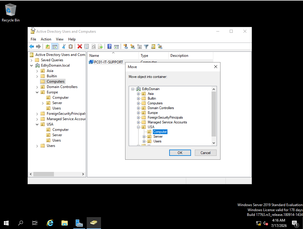 Moving PC01-IT-Support into the USA Computer OU
