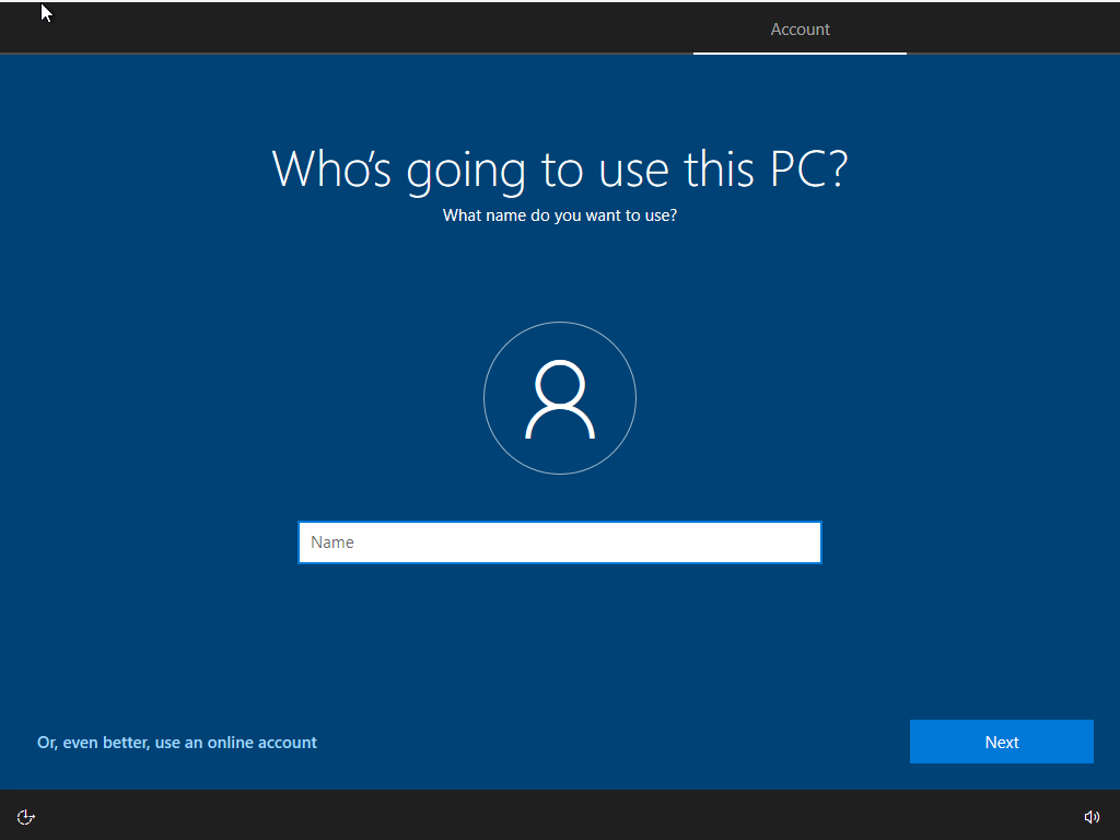 Setting up local username on Windows 10