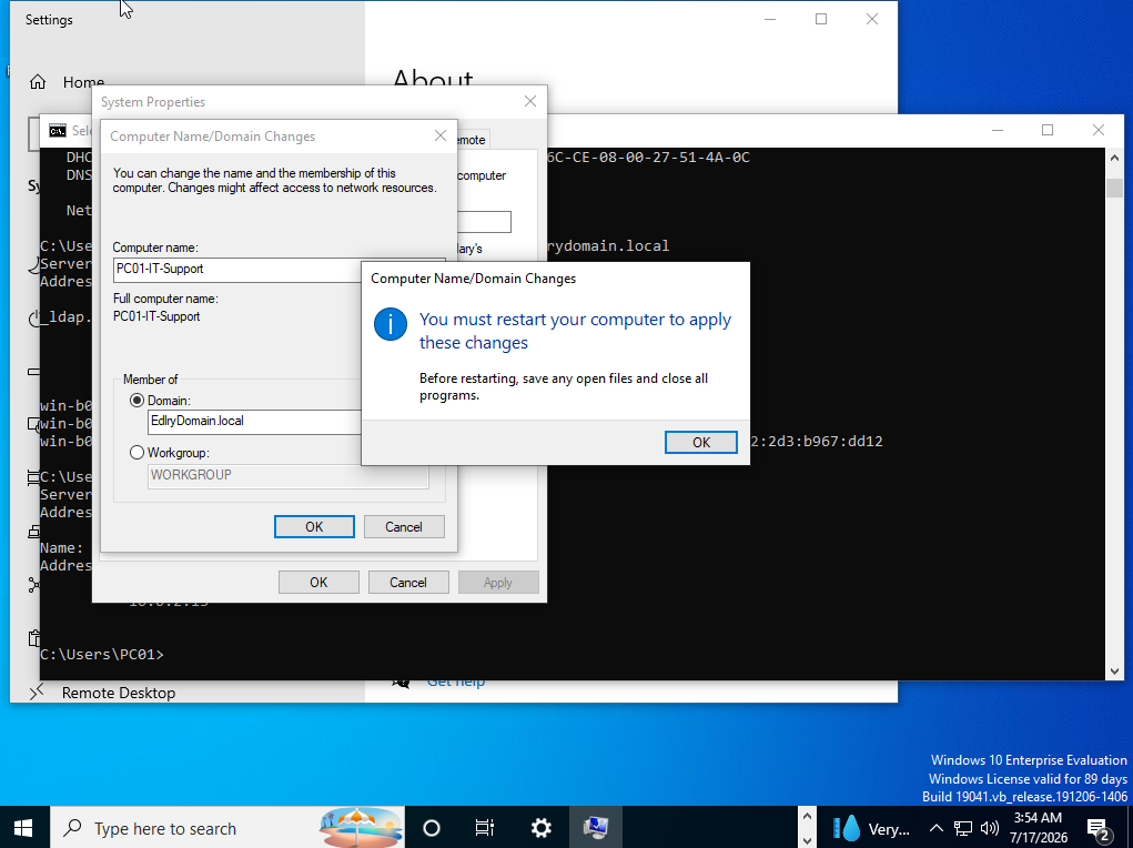 Restart required prompt to apply domain changes