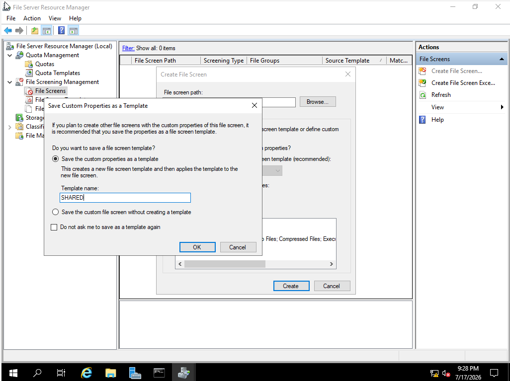 Save Custom Properties as a Template dialog named SHARED