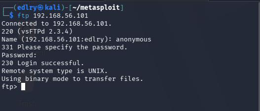 Anonymous FTP login succeeding on Metasploitable2