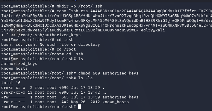 Public key added to authorized_keys with chmod 600 applied